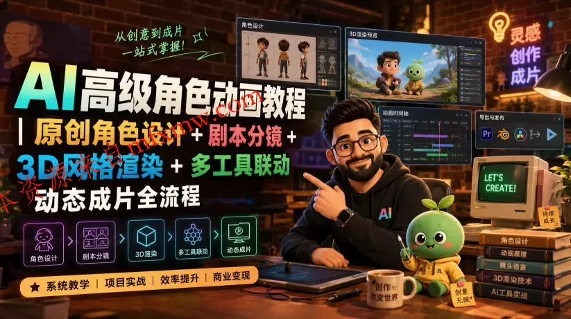 AI高级角色动画教程｜原创角色设计+剧本分镜+3D风格渲染+多工具联动动态成片全流程【中英字幕】