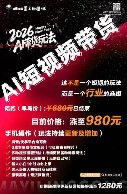 AI短视频带货,靠AI生成短视频,分发到抖音快手平台,多种模版提示词提供,单条视频1k+收益