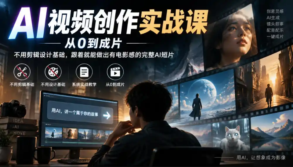 AI视频创作实战课,从0到成片,不用剪辑设计基础,跟着就能做出有电影感的完整AI短片-免费项目网