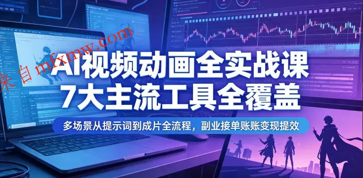 AI视频动画全实战课，7大主流工具全覆盖，多场景从提示词到成片全流程，副业接单账号变现提效