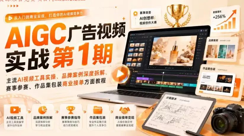 AIGC广告视频实战第1期,主流AI视频工具实操、品牌案例深度拆解、赛事参赛、作品集包装商业接单方面教程