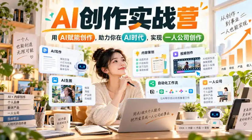 AI创作实战营，用AI赋能创作，助力你在AI时代，实现一人公司创作-免费项目网