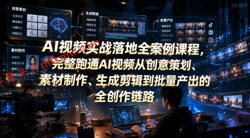 AI视频实战落地全案例课程,完整跑通AI视频从创意策划、素材制作、生成剪辑到批量产出的全创作链路