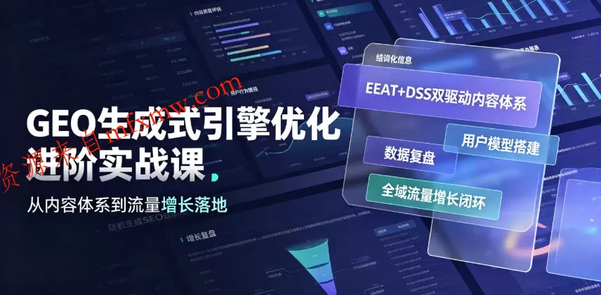 GEO生成式引擎优化进阶实战课|EEAT+DSS双驱动内容体系、用户模型搭建、数据复盘、全域流量增长闭环落地教程