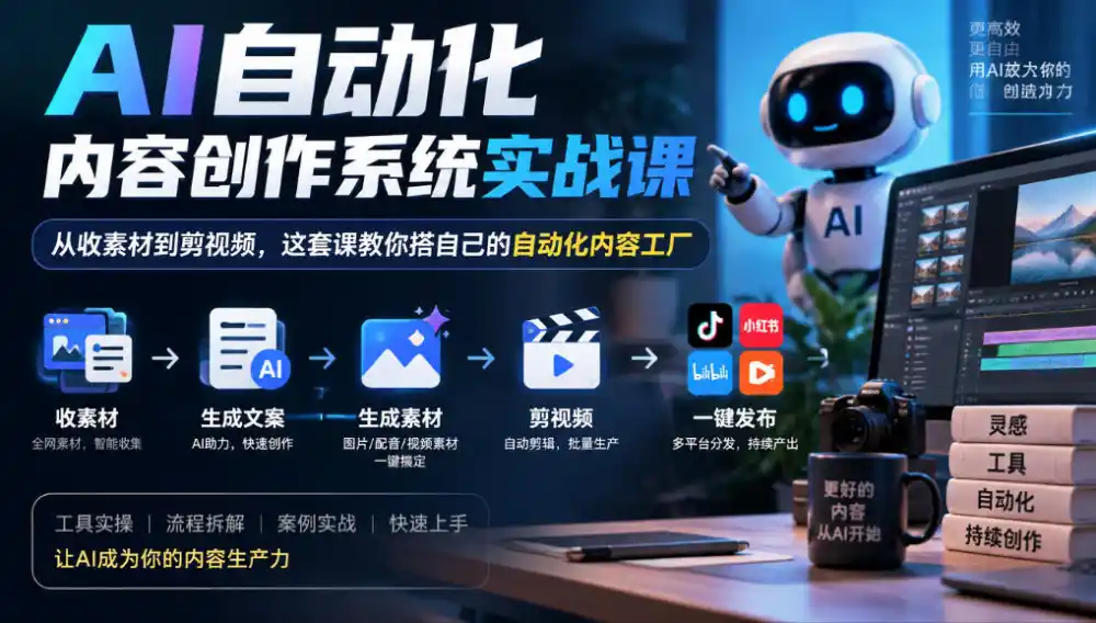 AI自动化内容创作系统实战课,从收素材到剪视频,这套课教你搭自己的自动化内容工厂-免费项目网