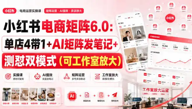 小红书电商矩阵6.0:单店4带1+AI矩阵发笔记+测怼双模式(可工作室放大)