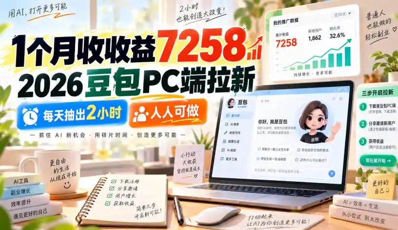 1个月收收益7258，2026豆包PC端拉新，每天抽出2小时，人人可做-免费项目网