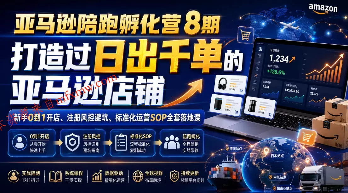 亚马逊陪跑孵化营8期,打造过日出千单的亚马逊店铺,新手0到1开店、注册风控避坑、标准化运营SOP全套落地课