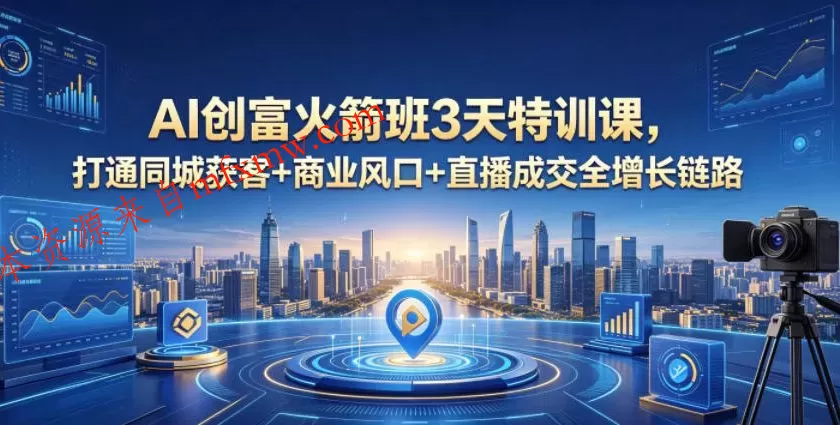 AI创富火箭班3天特训课，打通同城获客+商业风口+直播成交全增长链路，2026年4月新课