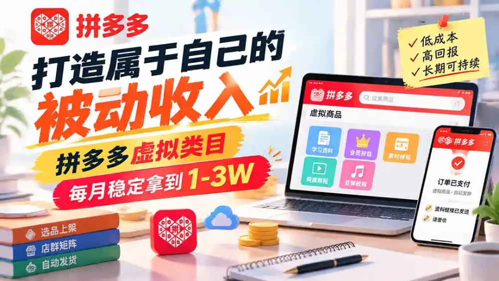 打造属于自己的被动收入,拼多多虚拟类目,每月稳定拿到 1-3W-免费项目网
