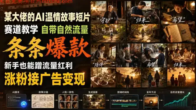 某大佬的AI温情故事短片赛道教学,自带自然流量,条条爆款,新手也能蹭流量红利,涨粉接广告变现