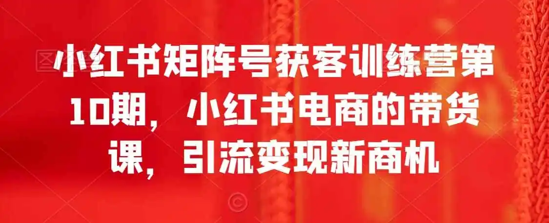 小红书矩阵号获客训练营第10期,小红书电商的带货课,引流变现新商机