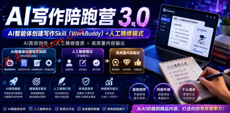 AI写作陪跑营3.0,Ai智能体创建写作skill(workbuddy)+人工手写模式(手搓模式),去除AI痕迹(头条号、公众号、百家号)(更新0730)