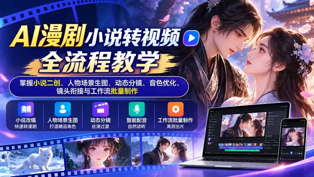 AI漫剧小说转视频全流程教学:掌握小说二创、人物场景生图、动态分镜、音色优化、镜头衔接与工作流批量制作-免费项目网