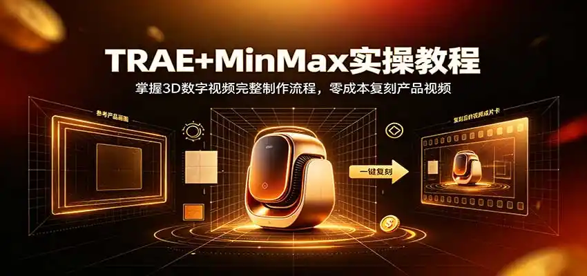 TRAE+MinMax实操教程：3D数字视频完整制作流程，零成本复刻产品视频-免费项目网