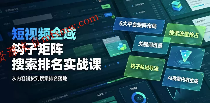 短视频全域钩子矩阵搜索排名实战课｜6大平台矩阵布局、关键词堆量抢占搜索流量、钩子私域导流、AI批量内容生成
