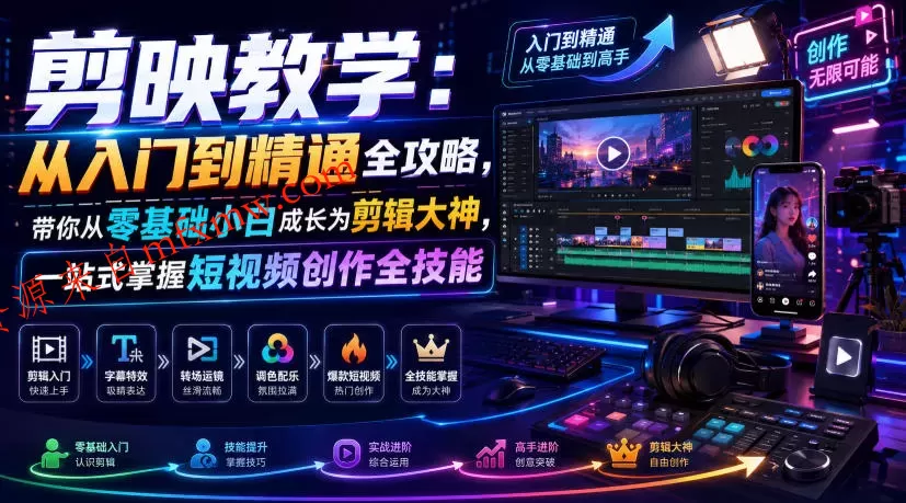 剪映教学：从入门到精通全攻略，带你从零基础小白成长为剪辑大神，一站式掌握短视频创作全技能