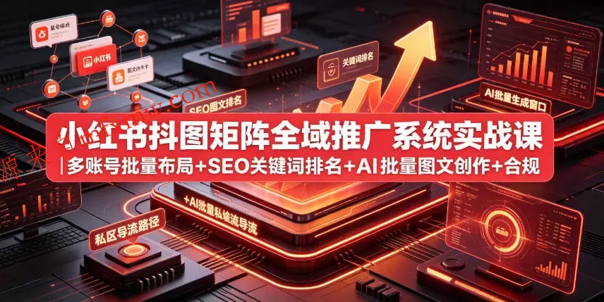 小红书抖图矩阵全域推广系统实战课｜多账号批量布局+SEO关键词排名+AI批量图文创作+合规私域导流完整落地教程