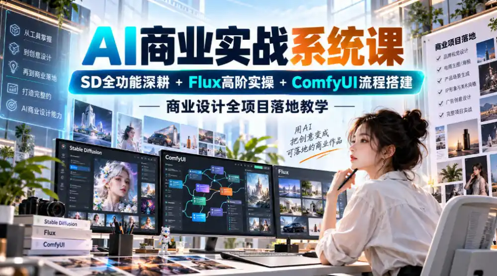 AI商业实战系统课｜SD全功能深耕+Flux高阶实操+Comfyui流程搭建，商业设计全项目落地教学-免费项目网