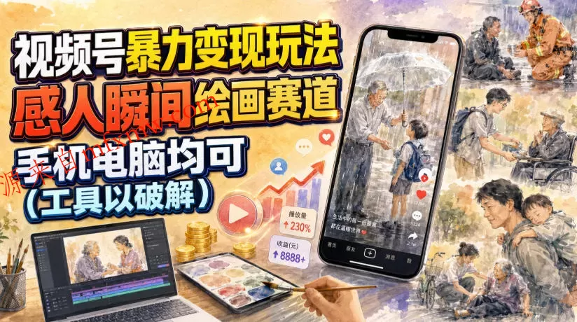 视频号暴力变现玩法,感人瞬间绘画赛道,手机电脑均可
