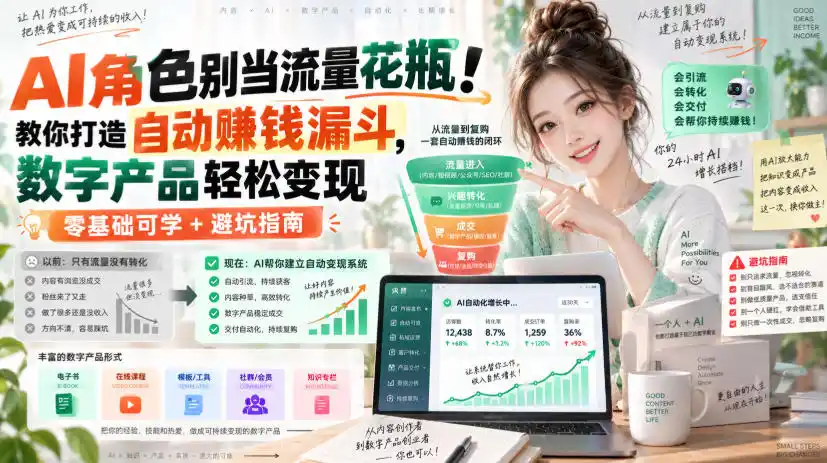 AI角色别当流量花瓶！教你打造自动賺钱漏斗，数字产品轻松变现(零基础可学+避坑指南)【原创双语字幕】-免费项目网