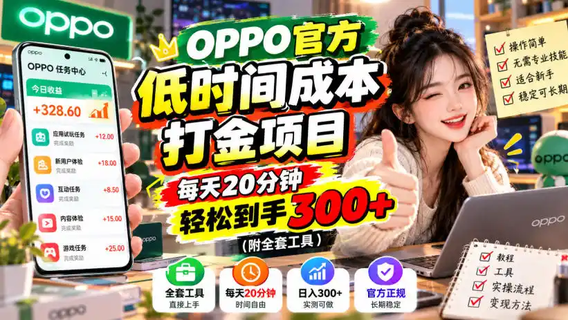 OPPO官方低时间成本打金项目，每天20分钟，轻松到手300+(附全套工具)【揭秘】-免费项目网
