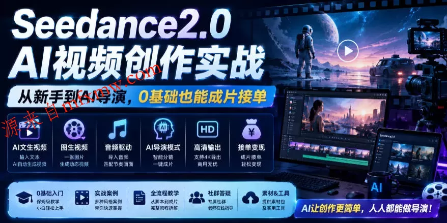Seedance2.0 AI视频创作实战,从新手到AI导演,0基础也能成片接单变现