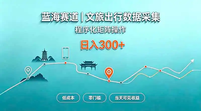 蓝海赛道 文旅出行数据采集 程序化矩阵操作 低成本 零门槛 当天可见收益 日入300+-免费项目网