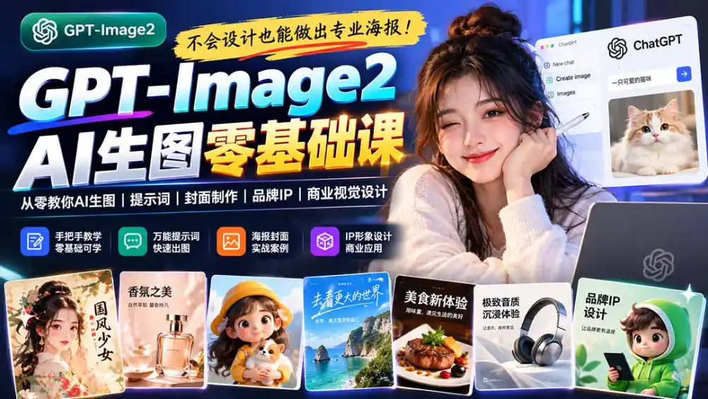 不会设计也能做出专业海报！GPT-Image2从零教你AI生图、提示词、封面制作、品牌IP与商业视觉设计-免费项目网
