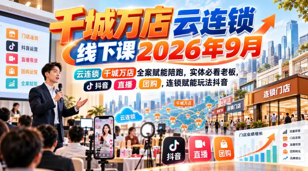 千城万店云连锁线下课2026年9月,云连锁千城万店全案赋能陪跑,实体必看老板,抖音,直播,团购,连锁赋能玩法抖音