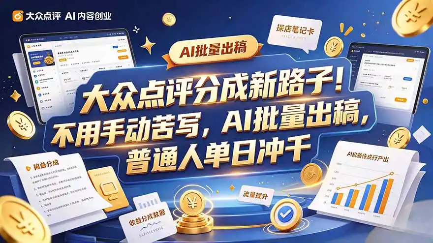 大众点评副业新玩法,工具提效解放双手,批量做笔记,单日可破千-免费项目网