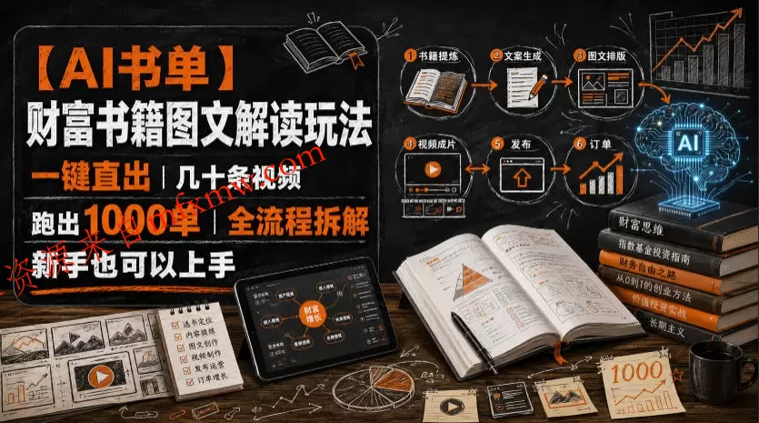 【AI书单】财富书籍图文解读玩法,一键直出,几十条视频,跑出1000单,全流程拆解,新手也可以上手