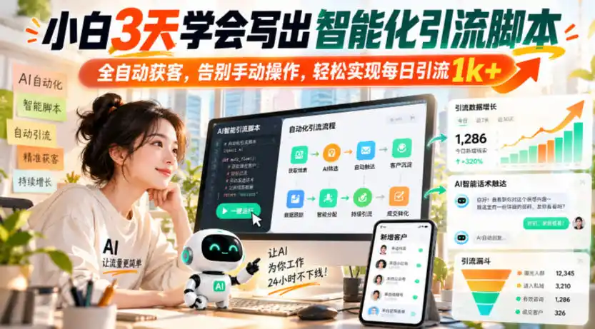 小白3天学会写出智能化引流脚本，全自动获客，告别手动操作，轻松实现每日引流1k+-免费项目网