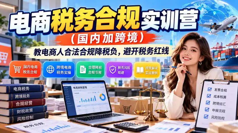电商税务合规实训营(国内加跨境)，教电商人合法合规降税负，避开税务红线-免费项目网