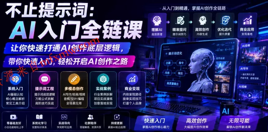不止提示词:AI入门全链课,让你快速打通AI创作底层逻辑,带你快速入门,轻松开启AI创作之路