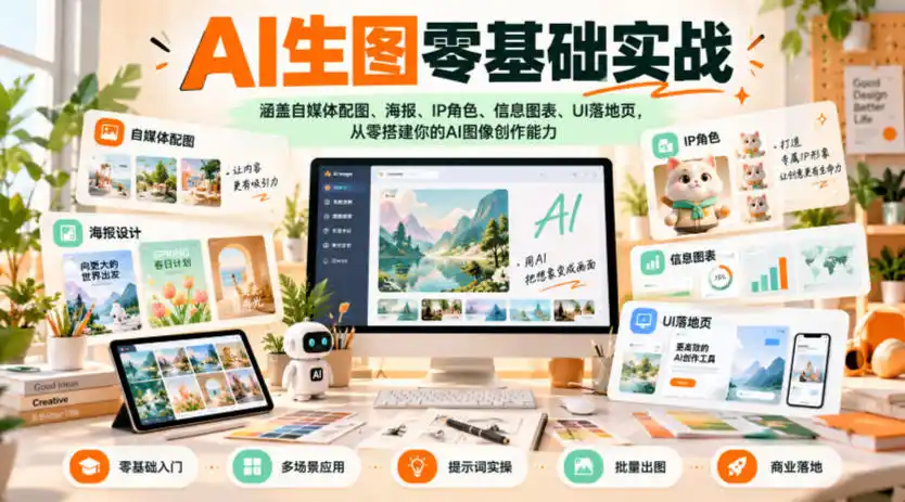 AI生图零基础实战，涵盖自媒体配图、海报、IP角色、信息图表、UI落地页，从零搭建你的AI图像创作能力-免费项目网