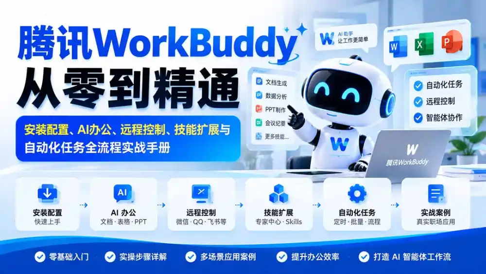 腾讯WorkBuddy从零到精通:安装配置、AI办公、远程控制、技能扩展与自动化任务全流程实战手册-免费项目网
