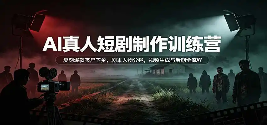 AI真人短剧制作训练营：复刻爆款丧尸下乡，剧本人物分镜，视频生成与后期全流程-免费项目网