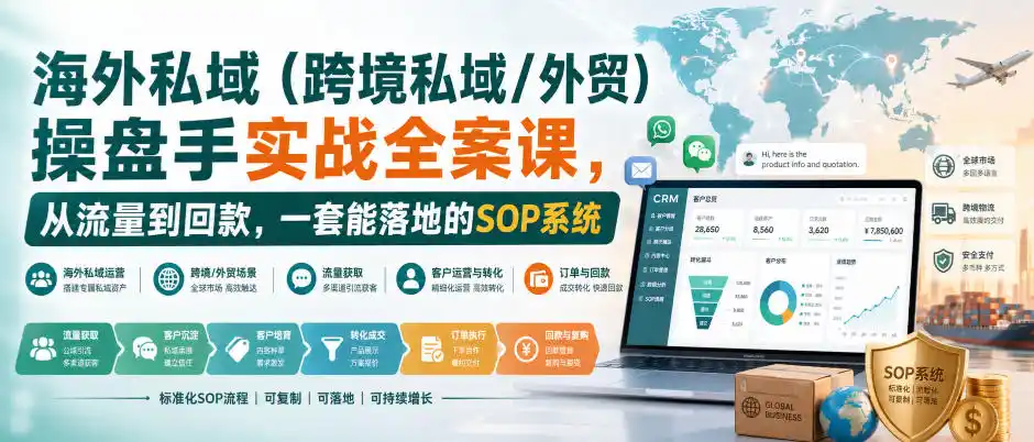 海外私域（跨境私域/外贸）操盘手实战全案课，从流量到回款，一套能落地的SOP系统