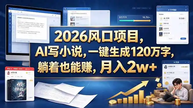2026 风口项目，AI 写小说，一键生成 120 万字，躺着也能赚，月入 2w +-免费项目网