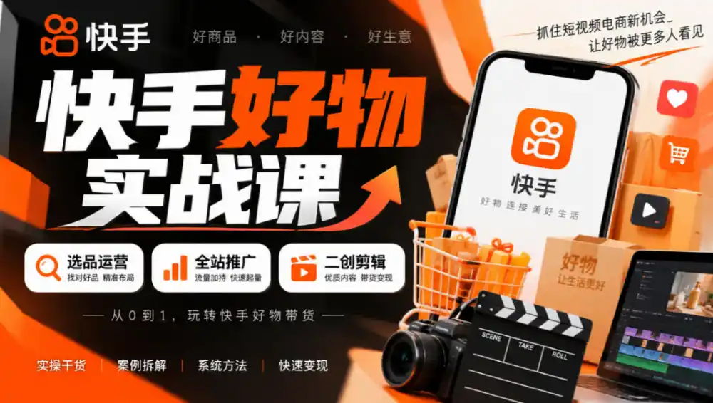 快手好物实战课|选品运营+全站推广+二创剪辑带货变现-免费项目网