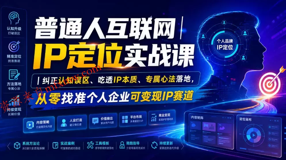 普通人互联网IP定位实战课|纠正认知误区、吃透IP本质、专属心法落地,从零找准个人企业可变现IP赛道